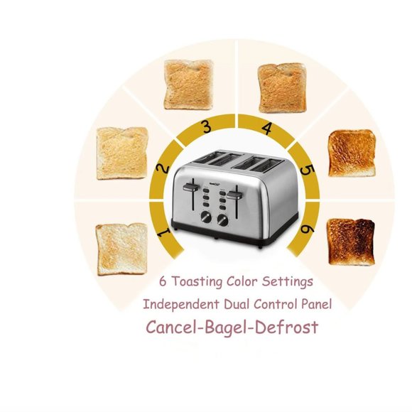 Toaster 4 Slice, Geek Chef Stainless Steel Toaster with Extra Wide Slots, 4 Slot - Picture 11 of 14